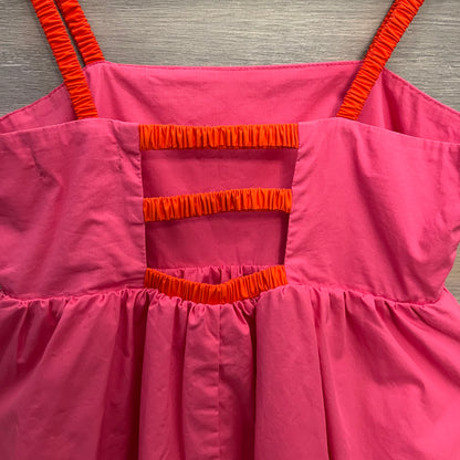 Impressions 100% Cotton Hot Pink Dual Ruffle Open Back Babydoll Size Small Like New