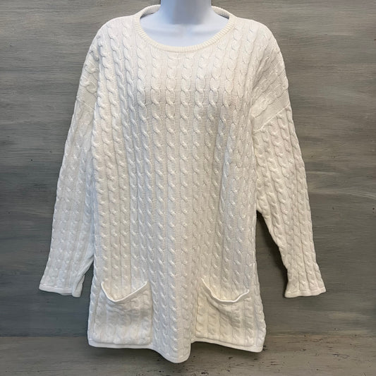Vintage Count Down White Linen Cotton Cable Knit Long Crewneck Sweater Size 0 Good Condition