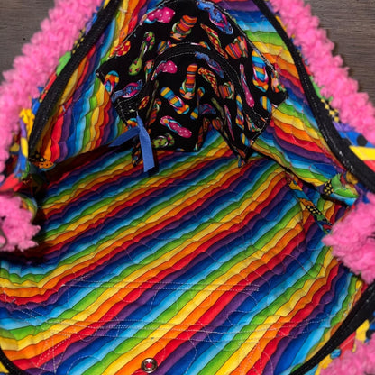 Stitches & Paint Accessories Quilted Fabric Flip Flop Print Tote Bag Purse Like New
