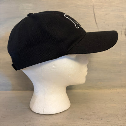 NY Embroidered Letter 65% Wool Black White Ballcap Hat Adjustable Size Good Condition