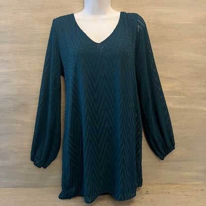 Sage Teal Blue Tufted Chevron Print Vneck Dress Size Medium Good Condition