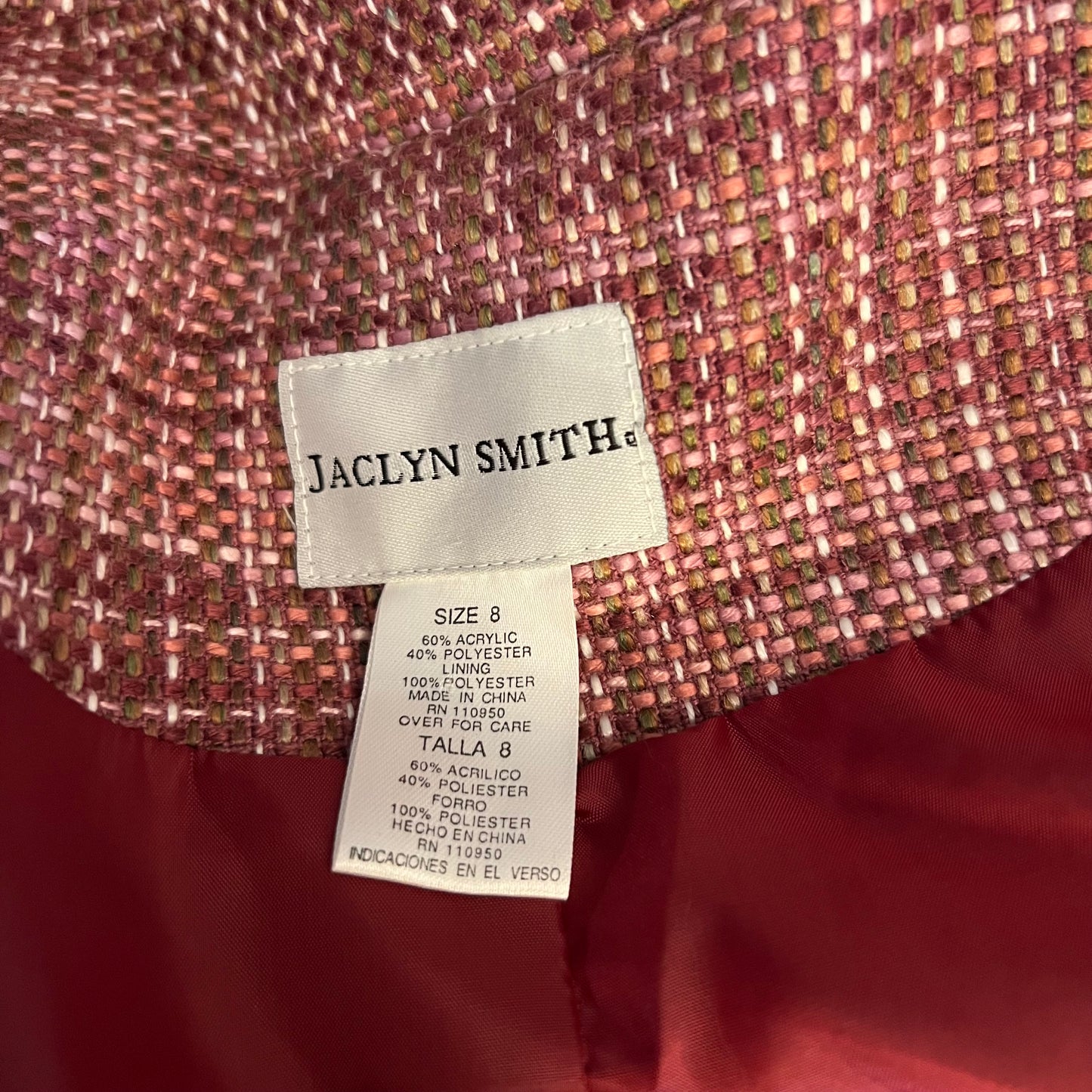 Vintage Jaclyn Smith Pink Multicolor Faux Tweed Blazer Coat Jacket Size 8 Good Condition