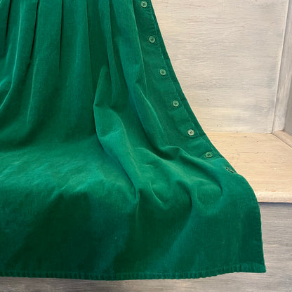 Vintage Mizz Lizz 100%Cotton Kelly Green Thin Corduroy Smocked Midi Dress Size 5/6 Good Condition