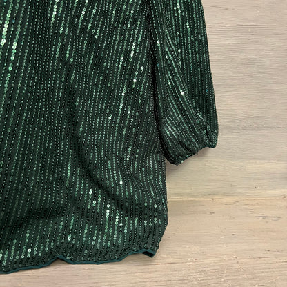 Emerald Green Sequined Hoodie Tunic Top Size 2XL Good Condition