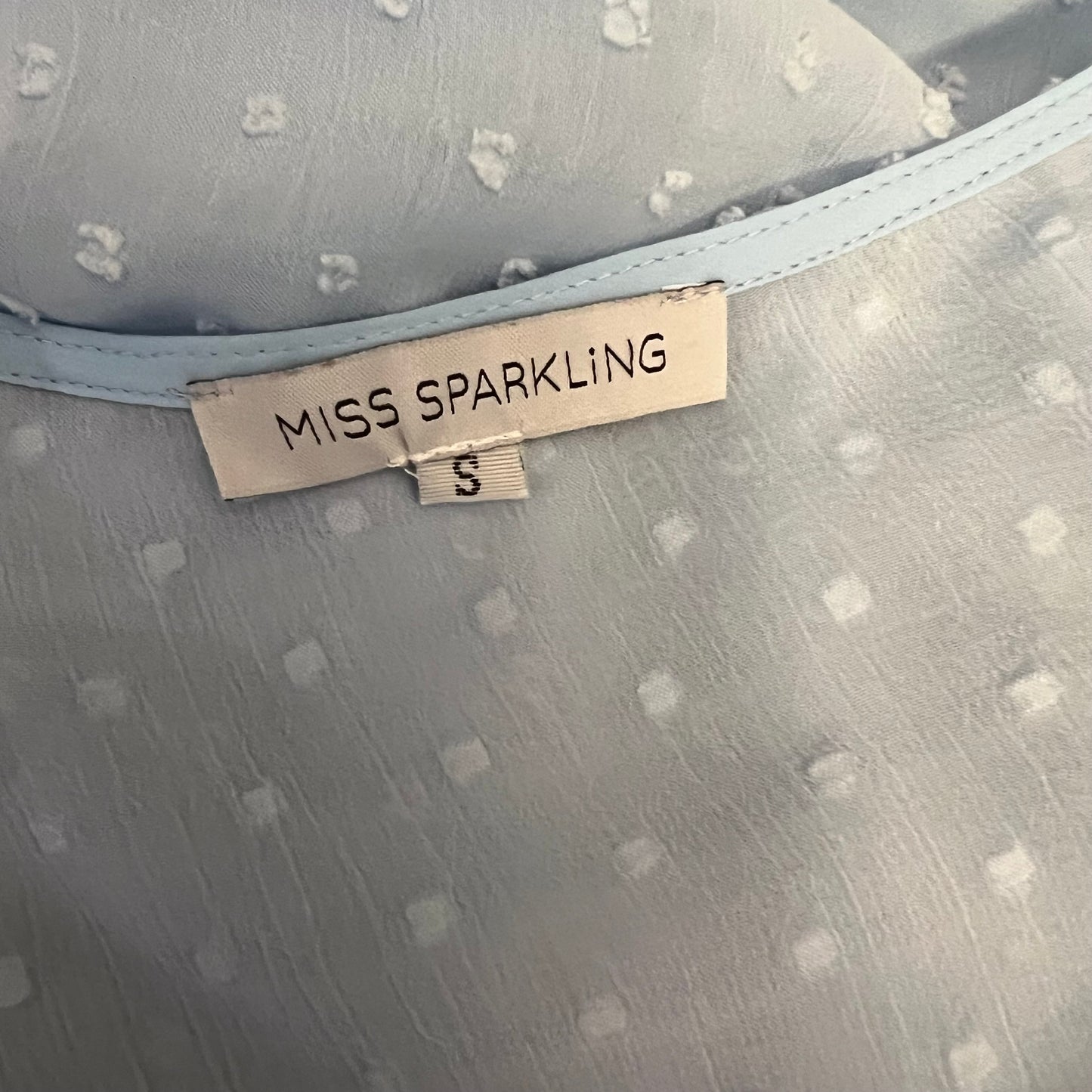 Miss Sparkling Sky Blue Swiss Dot Blouse Size Medium Good Condition