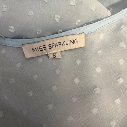 Miss Sparkling Sky Blue Swiss Dot Blouse Size Medium Good Condition
