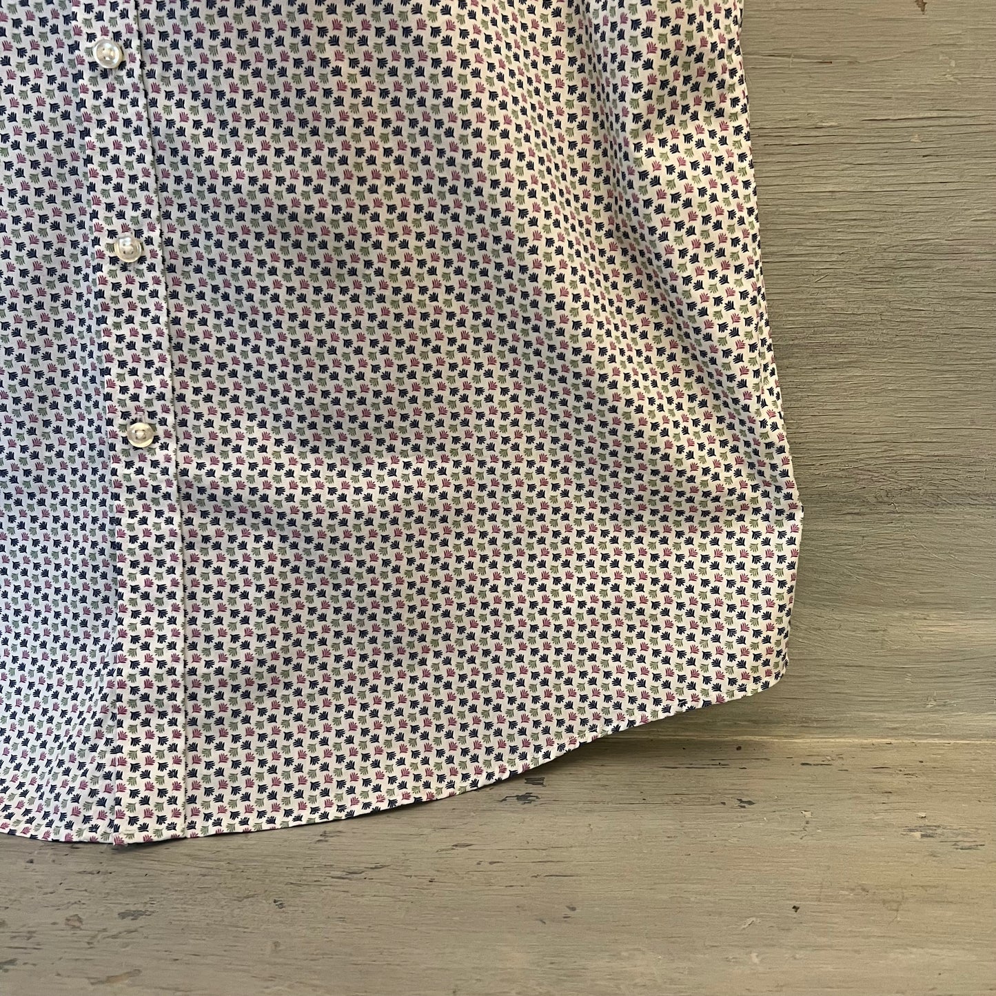 Fynch Hatton Navy Sage Purple Leaf Print Short Sleeve Button Down Shirt XL New with Tags