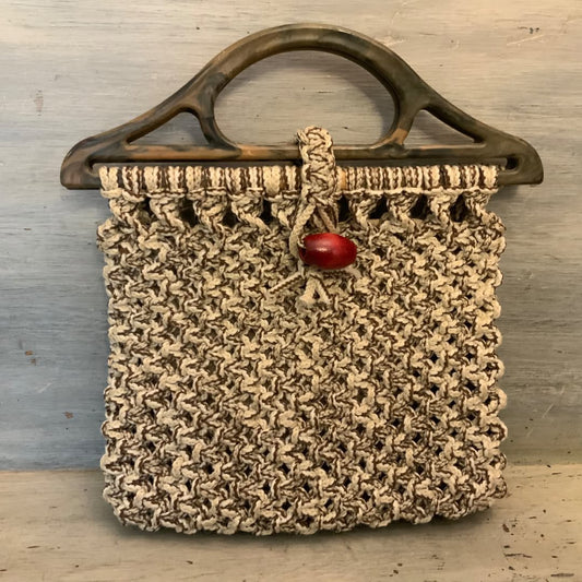 Vintage Handmade Macrame Handbag Purse 12x14 Good Condition