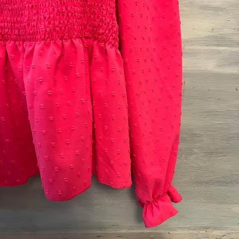 SHEIN Curve Hot Pink Swiss Dot BabyDoll Peasant Blouse Size 3XL Good Condition