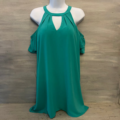 As U Wish Light Teal High Collar Off Shoulder Flutter Sleeve Mini Dress Size Medium Good Condition