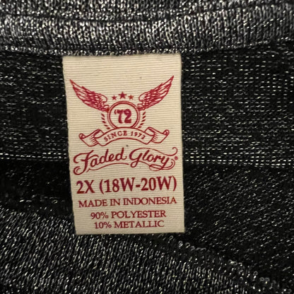 Faded Glory Metallic Silver Black Vneck Hi/Lo Knit Top Size 2XL Good Condition