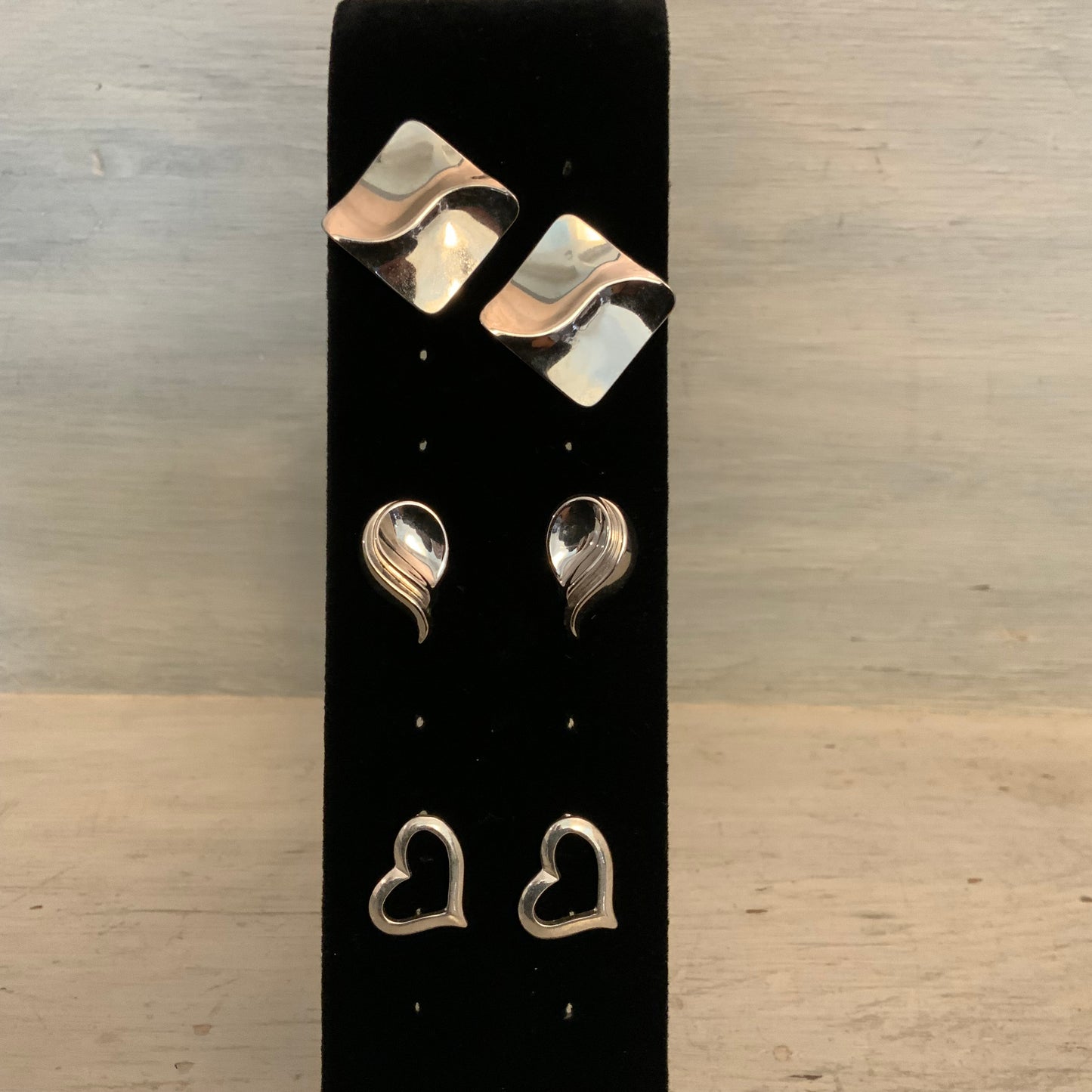 Set of 3 Geometric Silver Tone Stud Earrings Good Condition