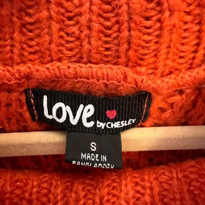 Love by Chesley Orange Crewneck Cable Knit Sweater Size Small Good Condition