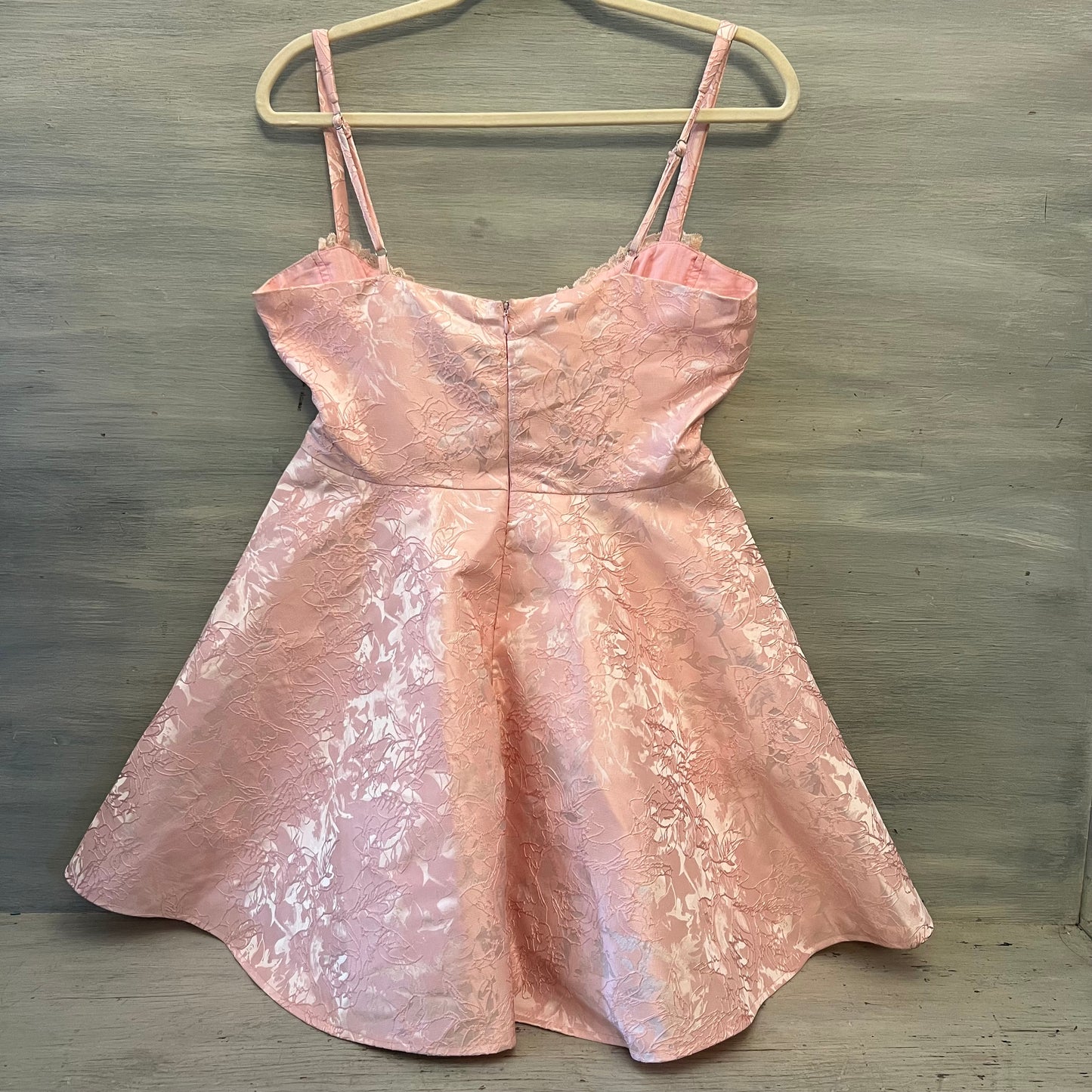 Crazy Dizzy Pink Floral Brocade Embroidered Flared Mini Dress Size Large Good Condition