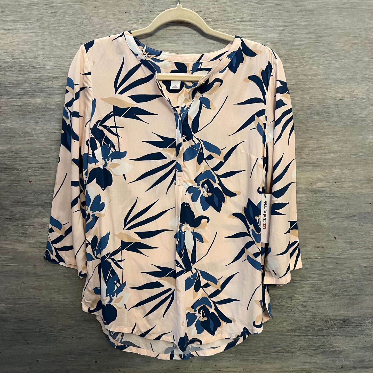Liz Claiborne Pink Blue Floral Print Band Collar Blouse Small New with Tags