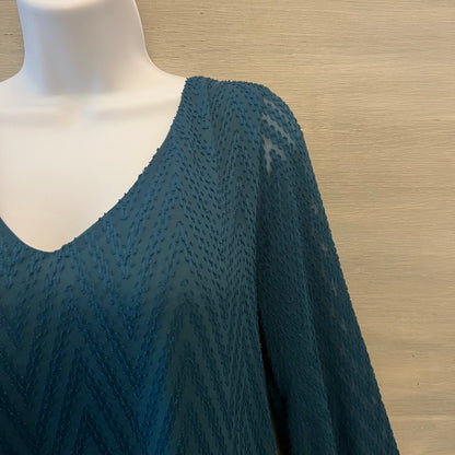 Sage Teal Blue Tufted Chevron Print Vneck Dress Size Medium Good Condition