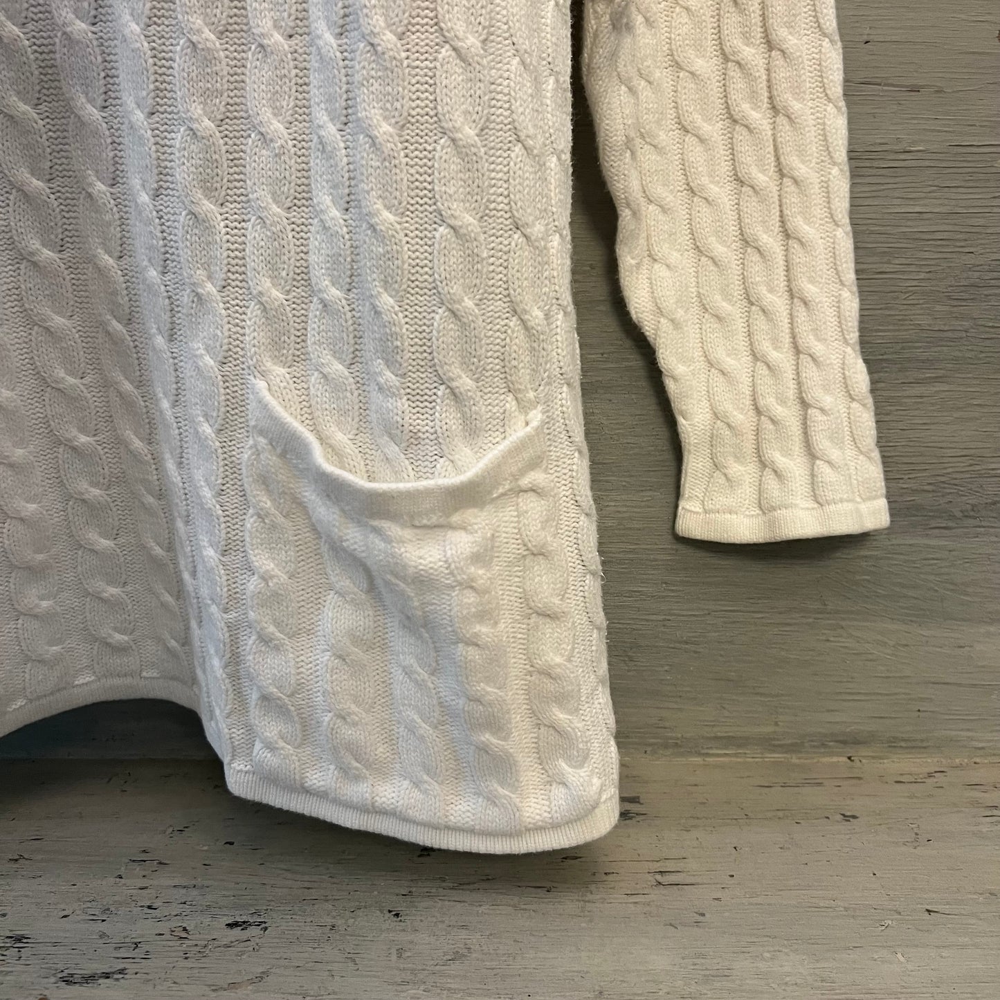 Vintage Count Down White Linen Cotton Cable Knit Long Crewneck Sweater Size 0 Good Condition