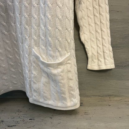 Vintage Count Down White Linen Cotton Cable Knit Long Crewneck Sweater Size 0 Good Condition