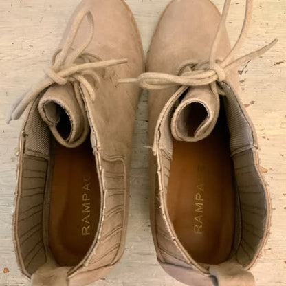 Rampage Faux Suede Leather Wedge Ankle Booties Size 8 Tan Lace Up Good Condition