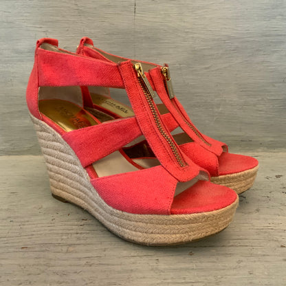Michael Michael Kors Coral Canvas Espadrille Wedge Sandals Size 7 Good Condition