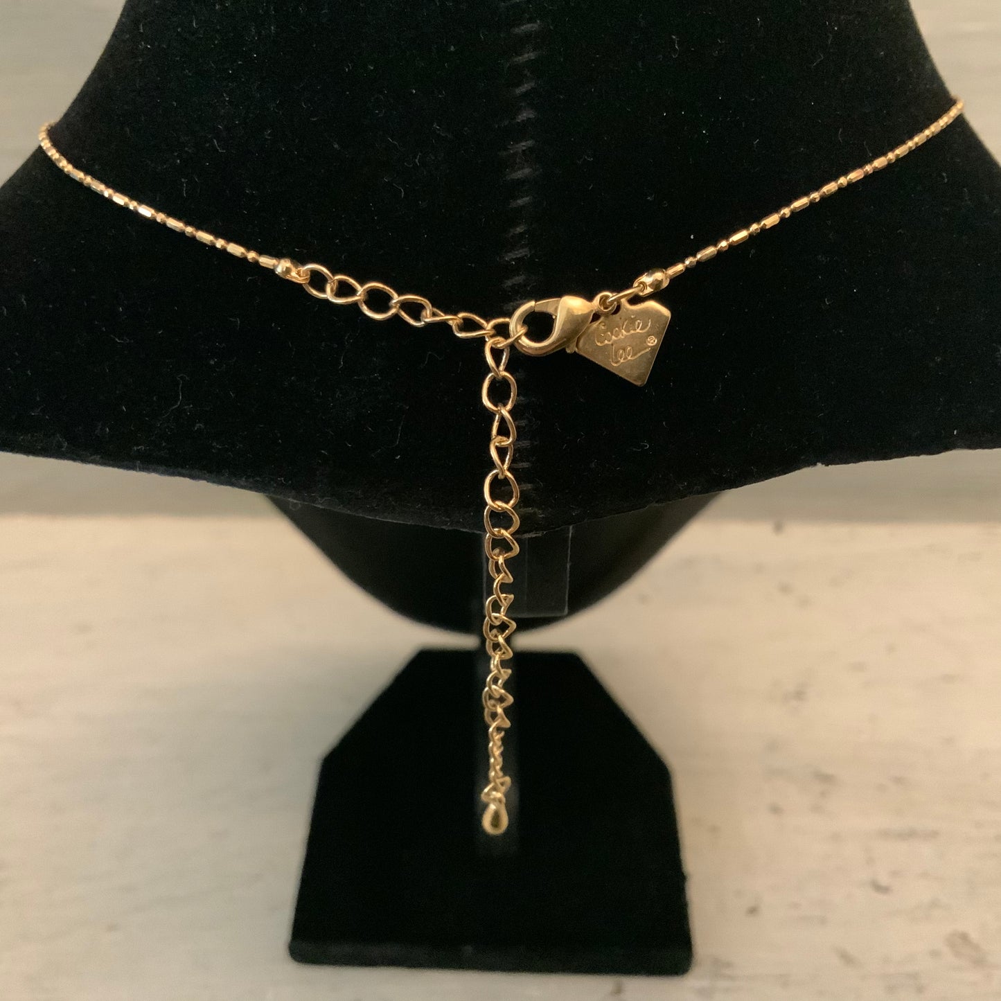 Cookie Lee Teardrop Rhinestone Delicate Faux Gold Chain Rhinestone Necklace New