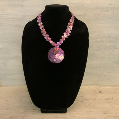 Vintage Coldwater Creek Bold Purple Abalone Shell Beaded Pendant Necklace 19-20.5" Good Condition