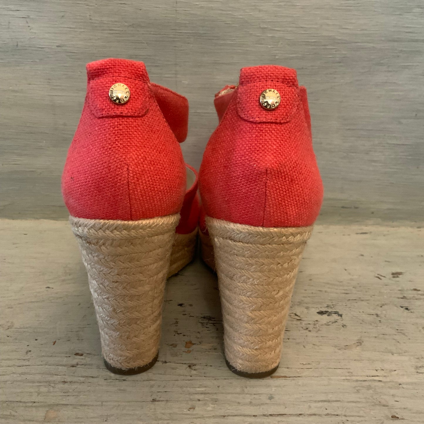 Michael Michael Kors Coral Canvas Espadrille Wedge Sandals Size 7 Good Condition