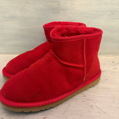 Ugg Australia Suede Leather Red Classic Mini Slip On Boots Size U.S 8 Good Condition