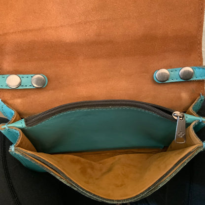 Patricia Nash Torri Aqua Leather Crossbody Bag Clutch Purse Good Condition