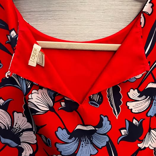 J. Crew Red Blue Floral Print Scoop Neck Tunic Dress Size 8 Like New