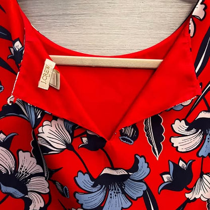 J. Crew Red Blue Floral Print Scoop Neck Tunic Dress Size 8 Like New