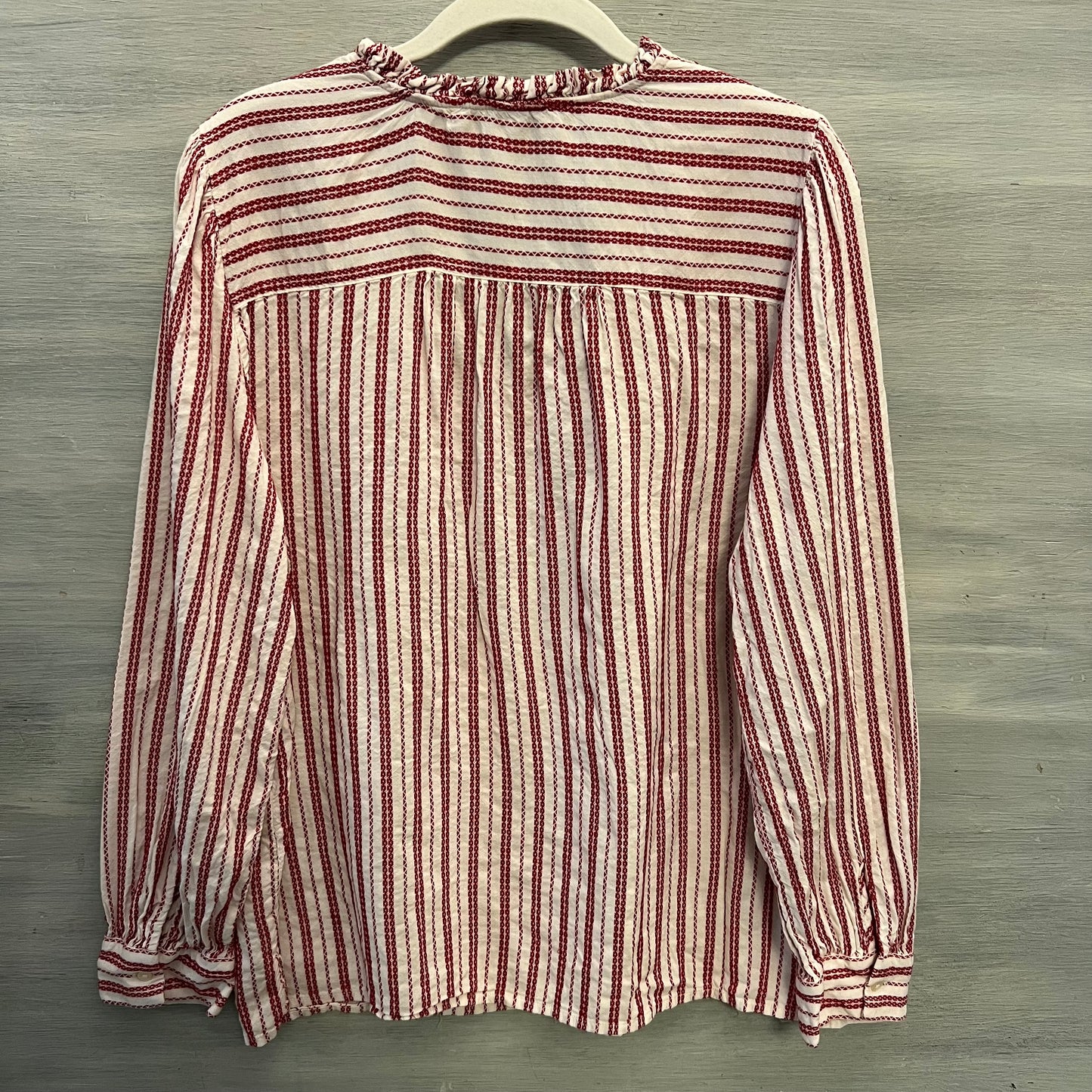 LOFT White Red Striped Ruffle Tie Neck Peasant Tunic Top Blouse Size Size XL Good Condition