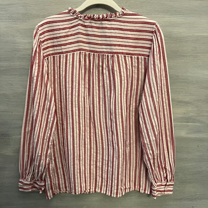 LOFT White Red Striped Ruffle Tie Neck Peasant Tunic Top Blouse Size Size XL Good Condition