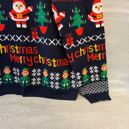 Daisys Boutique UNISEX Merry Christmas Navy Pullover Crewneck Sweater Good Condition