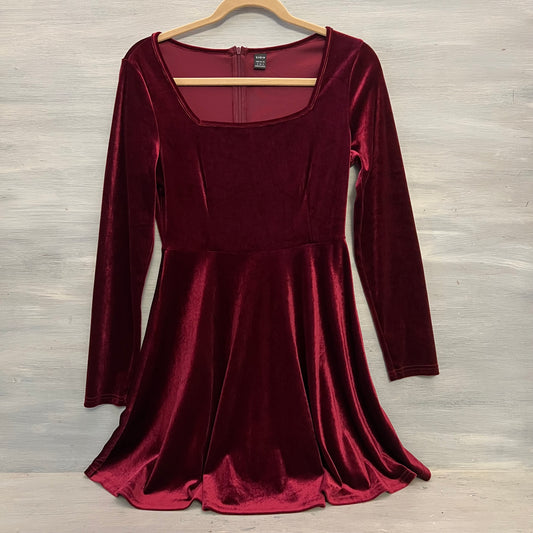 SHEIN Red Velvet Square Neck Long Sleeve Fit & Flare Dress Size Small Like New