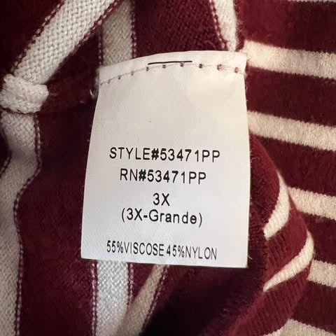 Perfectly Priscilla Burgundy White Stripe Soft Light Weight Sweater Size 3X Good Condition