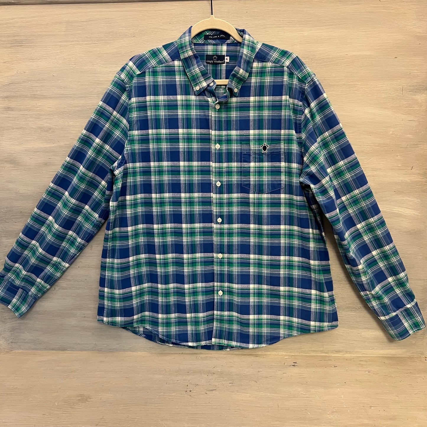 Simply Southern 100% Cotton Plaid Long Sleeve Men's Button Down Shirt Size XL Good Condition
