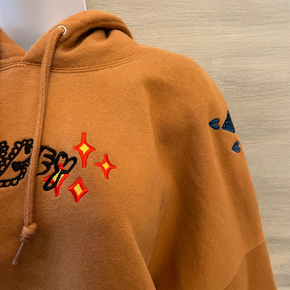 Obey Tan “Cosmic Love” Embroidered Hoodie Sweatshirt Size Small Good Condition