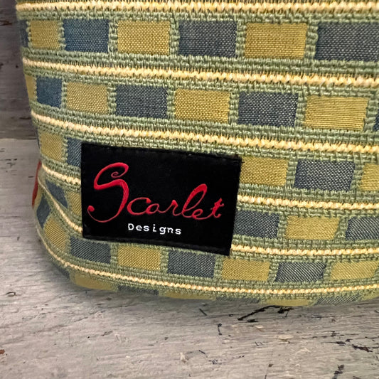 Scarlet Design Multi Pattern Fabric Yarn Handle Shoulder Bag Purse 10x10x4 Good Condition