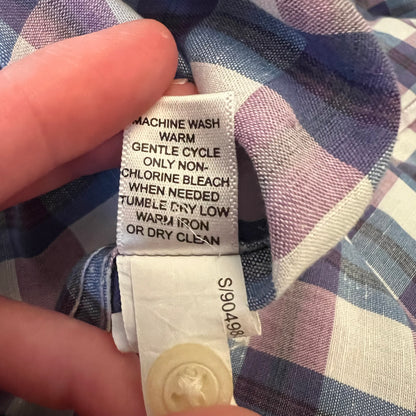 Banana Republic Cotton Linen Purple Plaid Button Down Shirt Size XL Like New