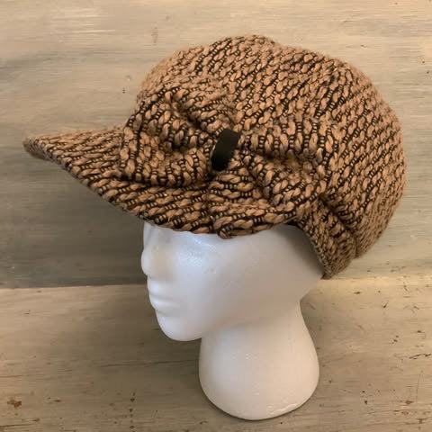 Indigo Soul Black Tan Textured Knit Newsboy Cap Hat with Bow Good Condition
