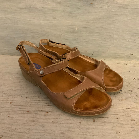 Wolky Leather "Pichu" Brown Strappy Comfort Walking Wedge Sandals Size 41/10.5 Good Condition