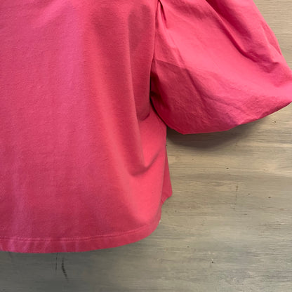 a new day Magenta Oversize Puff Sleeve Crew Neck Blouse Size Medium Good Condition