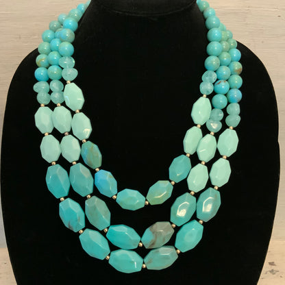Lane Bryant Turquoise Tone Three Strand Chunky Beaded Statement Necklace 24.5-27.5" Like New