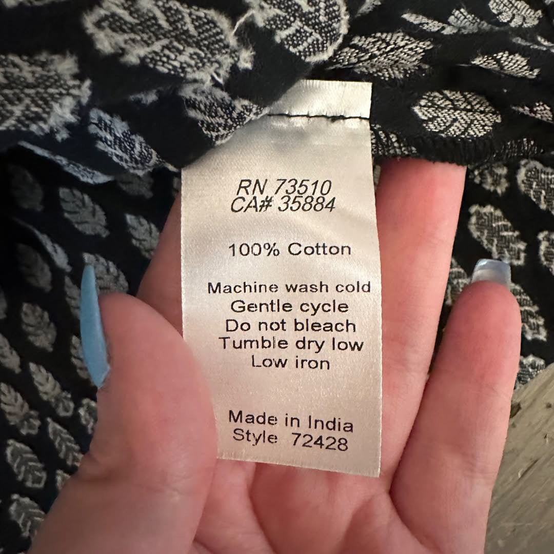 Uncle Frank  100% Cotton Black White Feather Print Tunic Dress Like New