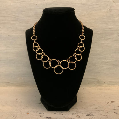 Nine West Gold Tone Interlocking Circles Bib Style Statement Choker Necklace Good Condition