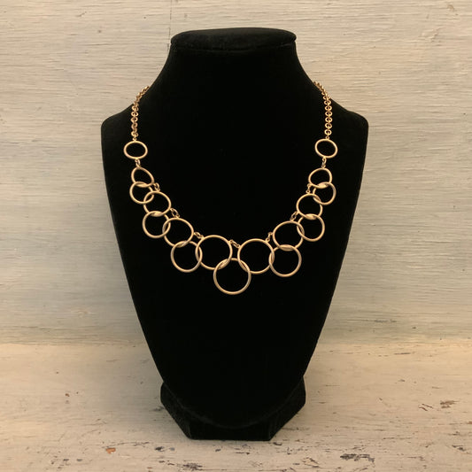Nine West Gold Tone Interlocking Circles Bib Style Statement Choker Necklace Good Condition