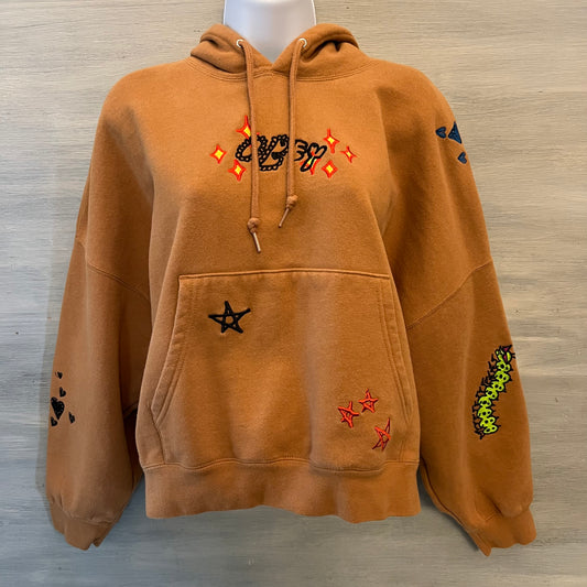 Obey Tan “Cosmic Love” Embroidered Hoodie Sweatshirt Size Small Good Condition