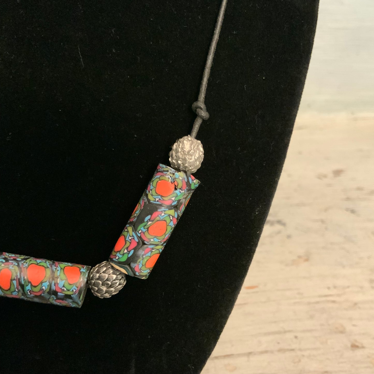 Vibrant Multicolor Clay Millefiori Beaded Statement Necklace Good Condition