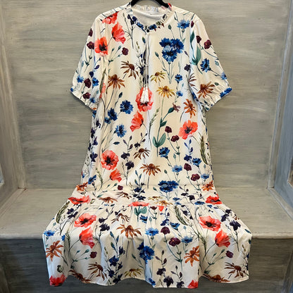 White Multicolor Flower Print Lightweight Flowy Maxi Dress Size 2XL Good Condition